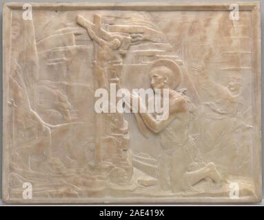 Marble sculpture by Desiderio da Settignano, circa 1461, depicting Saint Jerome in the Desert. The work is characterized by finely carved anatomy, contemplative posture, and Renaissance style. Part of the Widener Collection, it reflects religious devotion and sculptural skill. Stock Photo