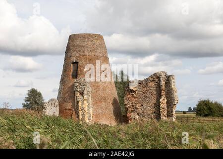 Ruined windmill built inside St Benet's Abbey, Norfolk Broads, England, UK Stock Photo