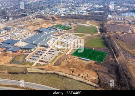 Aerial photograph of the new Verona Area High School under construction. Verona, Wisconsin, USA. Stock Photo