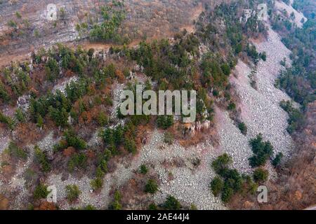 Aerial photograph of Devil's Lake State Park, near Baraboo, Sauk County, Wisconsin, USA. Stock Photo