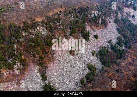 Aerial photograph of Devil's Lake State Park, near Baraboo, Sauk County, Wisconsin, USA. Stock Photo