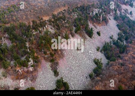 Aerial photograph of Devil's Lake State Park, near Baraboo, Sauk County, Wisconsin, USA. Stock Photo