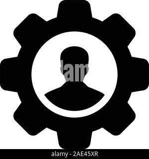 Gear icon vector male user person profile avatar with cogwheel for settings and configuration in flat color glyph pictogram illustration Stock Vector