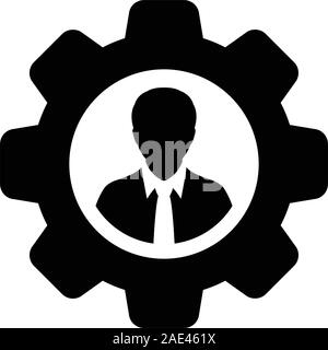 Cogwheel icon vector male user person profile avatar with gear for settings and configuration in flat color glyph pictogram illustration Stock Vector
