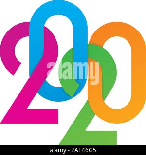 2020 year multicolor sign. New year logo with cut paper effect. Vector EPS10. Stock Vector