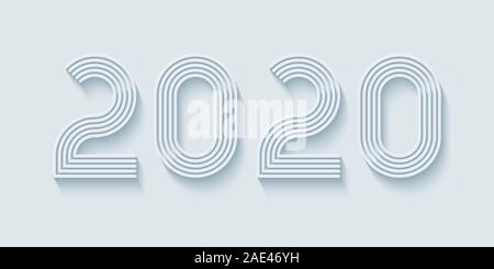 2020 year sign. Light perforated paper with cut out effect. Vector EPS10. Stock Vector