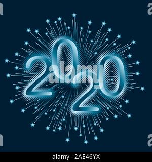 Happy New Year 2020 sign. Christmass design element for flyer. Vector Illustration on black background Stock Vector