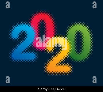Happy New Year 2020. Colorful Halftone design element for Christmass. Multicolor Vector Illustration. Stock Vector