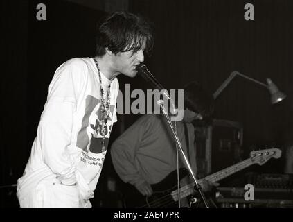 Sean Dickson and Sushil K. Dade of Scottish indie band The Soup Dragons at an unknown venue circa 1990. Stock Photo