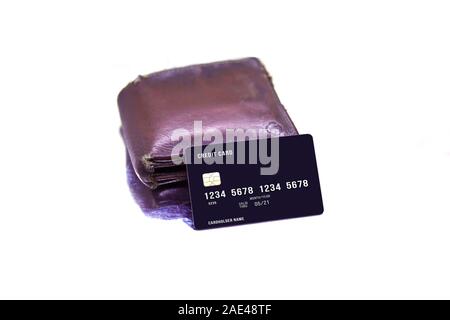 men's purse with credit and debit cards on the white tables Stock Photo