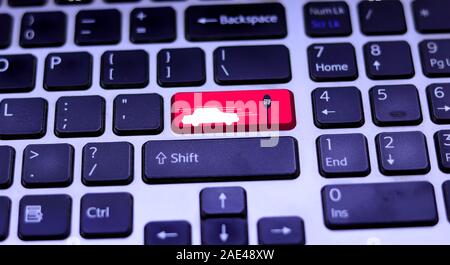 Red key alert message with Stop My icon on laptop keyboards Stock Photo