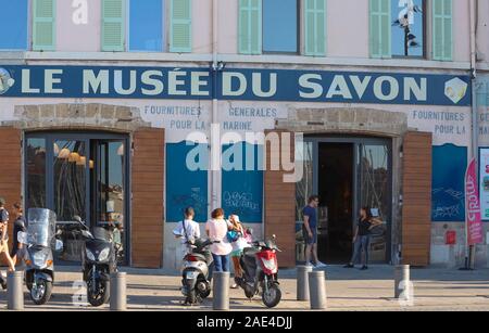 The entry of Marseille soap museum -essential product of Provencal culture . It located in quarter of Old port of Marseille. Stock Photo