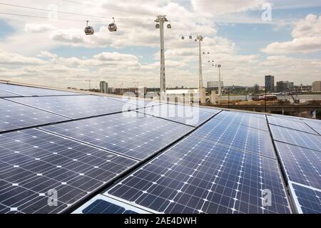 Solar PV panels on the roof of the Crystal building which is the first building in the world to be awarded an outstanding BREEAM (BRE Environmental As Stock Photo