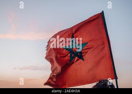 Beautiful red Flag of Morocco Stock Photo