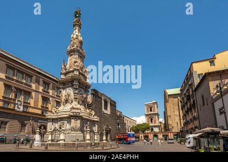 Guglia dell'Immacolata baroque obelisk, Piazza del Gesu Nuovo Square, Naples City Center, UNESCO World Heritage Site, Campania Italy, EU Stock Photo