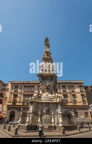 Guglia dell'Immacolata baroque obelisk, Piazza del Gesu Nuovo Square, Naples City Center, UNESCO World Heritage Site, Campania Italy, EU Stock Photo