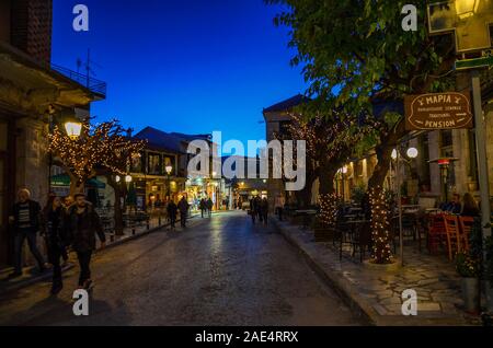 Arachova Village Decorated for Christmas at Parnassos Mountain in Boeotia - Greece Stock Photo