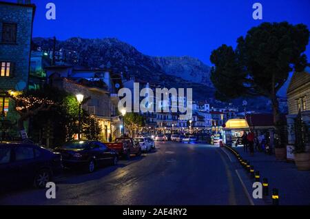 Arachova Village Decorated for Christmas at Parnassos Mountain in Boeotia - Greece Stock Photo