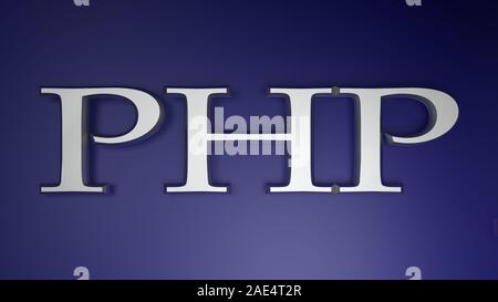 PHP satin chrome write on blue background - 3D rendering illustration Stock Photo