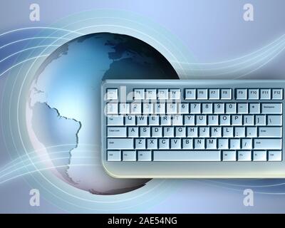 New technologies concept: Earth and computer keyboard. Digital illustration. Stock Photo