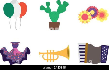 bundle of mexican set icons Stock Vector