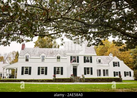 Dorset, Vermont - October 1st, 2019:  Exterior of Dorset Colony House on a cold, Fall day in the New England town of Dorset. Stock Photo