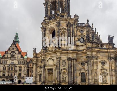 Cathedral of the Holy Trinity Katholische Hofkirche and Georgentor Altstadt Dresden Saxony Germany. Stock Photo