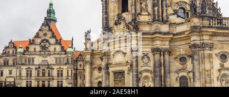 Cathedral of the Holy Trinity Katholische Hofkirche and Georgentor Altstadt Dresden Saxony Germany. Stock Photo