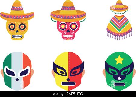 bundle of mexican set icons Stock Vector