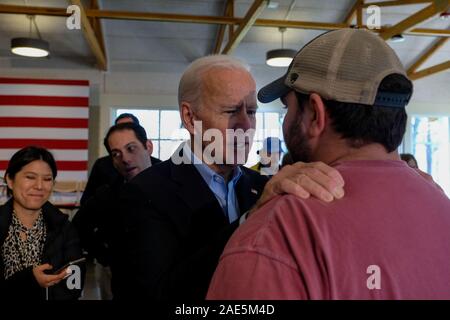 Cedar Rapids, United States. 06th Dec, 2019. Presidential candidate, former Vice President Joe Biden speaks with his supporters during his “No Malarkey” bus tour in Cedar Rapids. Credit: SOPA Images Limited/Alamy Live News Stock Photo