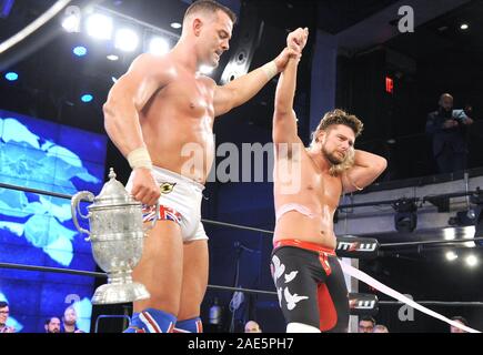 New York, New York, USA. 05th Dec, 2019. Second Generation Wrestlers Davey Boy Smith and Brian Pillman Jr. battled in the final round on the 2019 MLW 'Opera Cup' tournament with Davey Boy Smith besting Brian Pillman Jr. to win the prestigious Cup on December 5, 2019 at the Melrose Ballroom in Queens, New York. Credit: George Napolitano/Alamy Live News Stock Photo