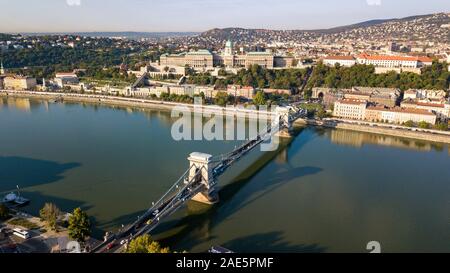 Buda Castle, Budavari Palota, Chain Bridge, Cityscape, Budapest, Hungary Stock Photo