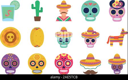 bundle of mexican set icons Stock Vector