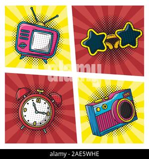 set icons pop art style Stock Vector