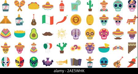 bundle of mexican set icons Stock Vector