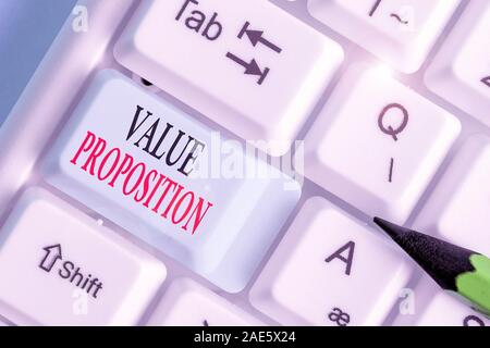 Writing note showing Value Proposition. Business concept for make a company or product attractive to customers Stock Photo