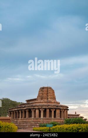 Aihole Durga temple during cloudy day with copy space, Karnataka, India. Stock Photo