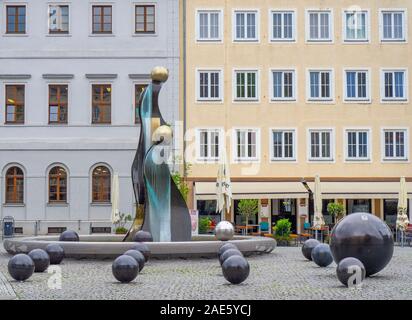 Modern bronze and plastic sculpture and fountain in markltplatz  Dessau Saxony-Anhalt Germany. Stock Photo