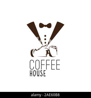 unique logo cafe, with suit uniform and negative space a glass coffee vector Stock Photo