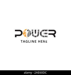 Lightning, electric power vector logo design element. Energy and thunder electricity symbol concept. Lightning bolt sign in the circle. Flash vector e Stock Photo