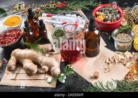 Alternative herb medicine. Herbal medicine and homeopathy concept Stock Photo