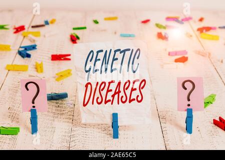 Handwriting text Genetic Diseases. Conceptual photo disease caused by an abnormality in an individual s is genome Scribbled and crumbling sheet with p Stock Photo