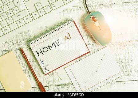 Handwriting text Home Ai. Conceptual photo home solution that enables automating the bulk of electronic Writing equipments and computer stuffs placed Stock Photo