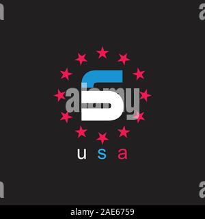 letters usa with stars abstract geometric logo Stock Vector