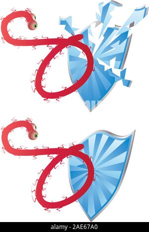 Deadly Ebola virus attacks the blue shield. Stock Vector