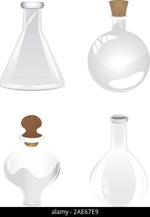 Glass empty bottle, laboratory flask design illustration. Stock Vector