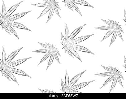 Decorative leaf of marijuana plant in black and white design. Stock Vector