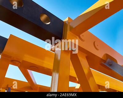 Angular connection of several iron beams. Tower crane parts Stock Photo ...