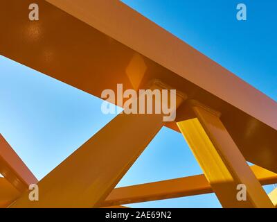 Angular connection of several iron beams. Tower crane parts. Stock Photo