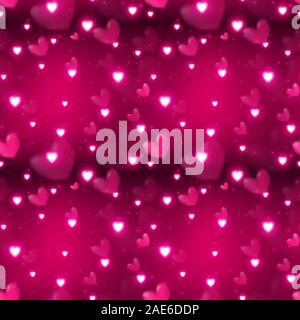seamless of glowing heart with magic particles on dark pink background Stock Vector